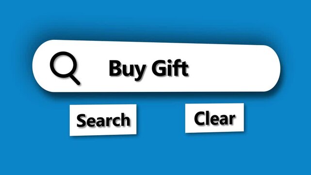 Search bar with the phrase Buy Gift typed in on a blue background input field text