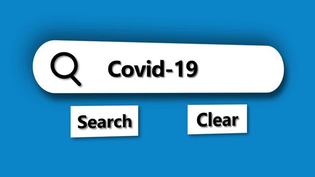 Search bar with Covid-19 typed in on a blue background input field text