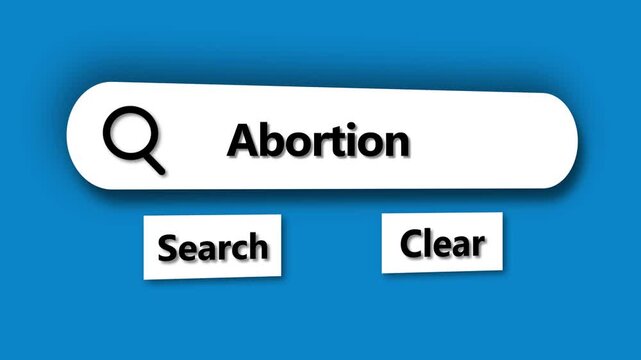 Search bar with the word Abortion entered on a blue background input field