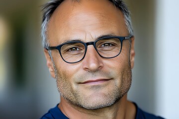 Middle-aged Caucasian man with glasses and beard smiling confidently at camera in professional headshot for business and corporate marketing materials.