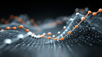 modern abstract financial chart with interconnected data nodes and ascending curves, illustrating long-term business growth. Futuristic digital environment.