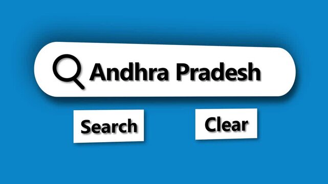 Search bar with the word Andhra Pradesh and search and clear buttons on a blue background India state