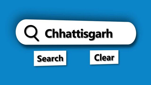 Search bar with the word Chhattisgarh displayed on a blue background input field
