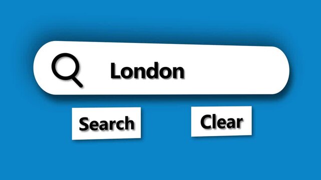 Search bar with the word London typed in on a blue background text input