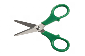Green handled scissors handles isolated on a transparent background