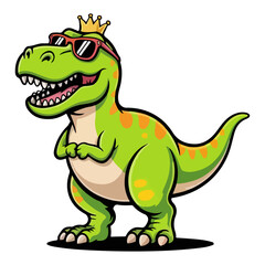 Fototapeta premium T-Rex Dinosaur Mascot Wearing a Golden Crown – Cute Green Cartoon Tyrannosaurus Character for Kids Artwork, Stickers, and Branding