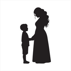 silhouette of a bride mom and boy