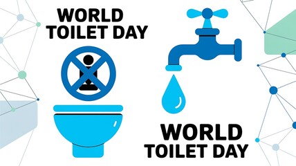 World toilet day awareness design with toilet tap and water drop icons
