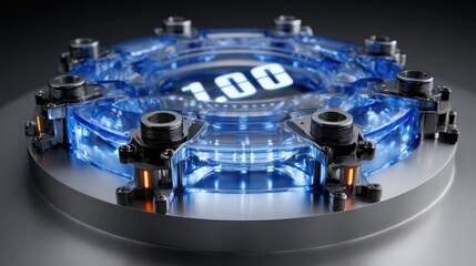 a futuristic electronic lock with a holographic blue design representing advanced security technology illuminated digital components adding a touch of innovation