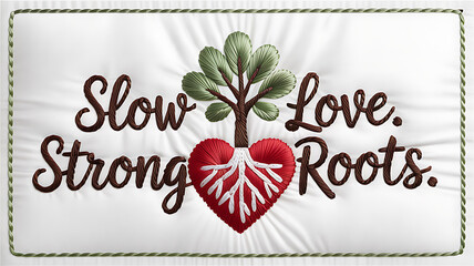 Slow Love Strong Roots Embroidery Quote PNG.
