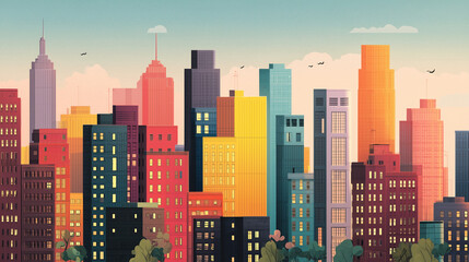 Minimal Flat Cityscape - Editable Vector Background