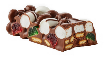 Chocolate candy bars with marshmallows and dried fruits