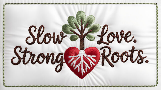 Slow Love Strong Roots Embroidery Quote PNG.