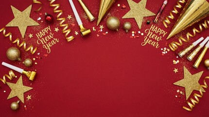 Happy New Year Celebration with Fireworks, Countdown, and Festive Night Background