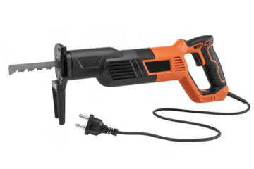 Orange and black electric saw orange and black saw isolated on a transparent background