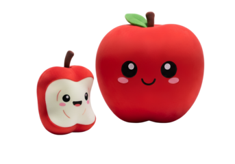 Cute Kawaii Apple Character and Slice Illustration Isolated on Transparent Background