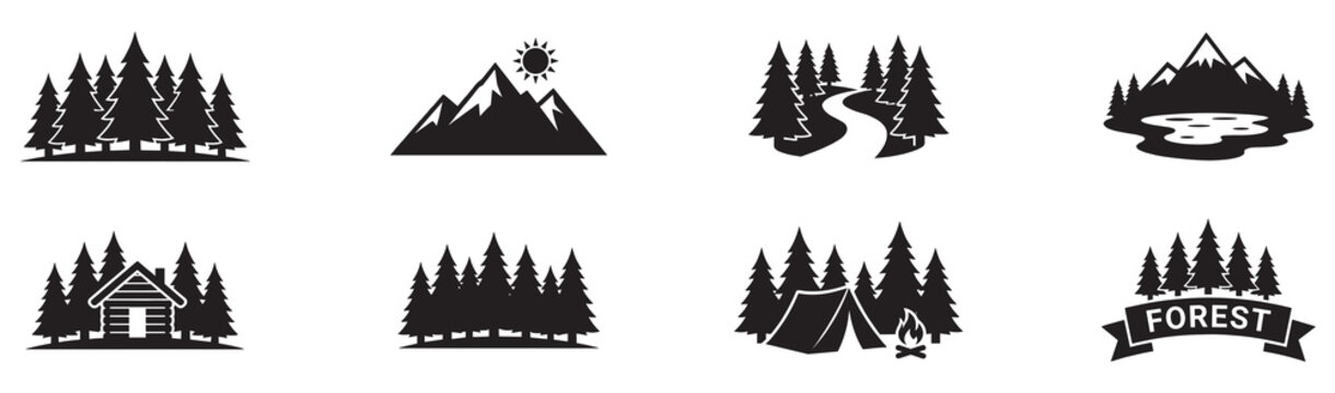 Collection of forrest landscape icons nature. Collection of landscape icons nature.