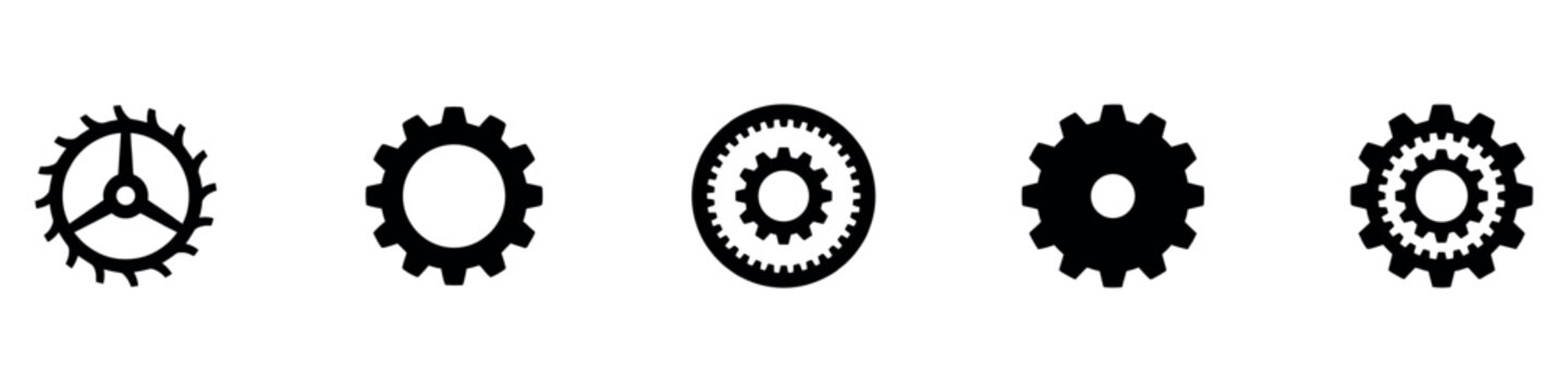 Gears collection. Gear settings icons. Set of black gear wheels. Gear icon vector set. clockwork illustration sign collection. Mechanics symbol. EPS 10	
