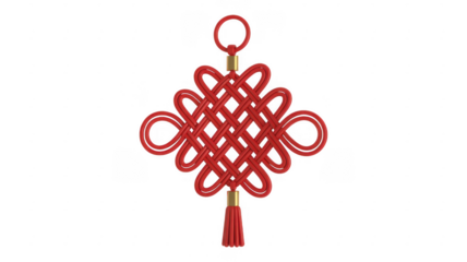 Red Chinese knot ornament with tassel decorative traditional isolated on a transparent background