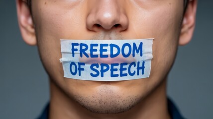 Freedom of speech concept with silenced mouth and protest message

