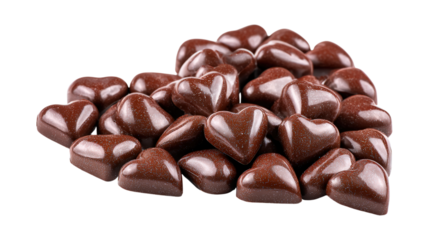 Heap of chocolate heart shape candy on transparent background for valentine holiday