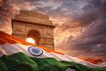 &ldquo;Gateway of India Celebrated for Republic Day & Independence Day with Indian Flag&rdquo;