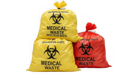 Medical waste bags with biohazard symbols