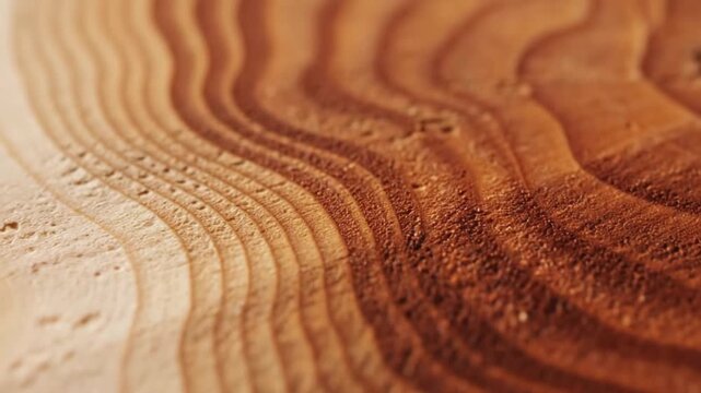 A captivating close-up of natural wood grain, showcasing intricate, undulating patterns and rich, warm textures. The detailed surface highlights the organic beauty of timber, with distinct growth ring