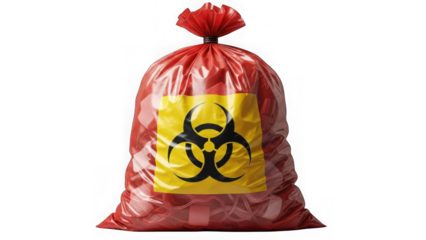 red plastic bag with a biohazard symbol on it