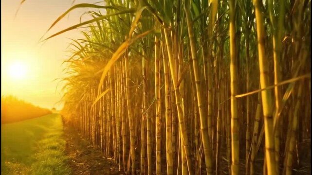 Lush sugarcane field, creating a warm agricultural landscape on rural farmland