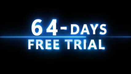 Obraz premium Glowing neon countdown illustration number on black background. Neon 64 countdown text number.