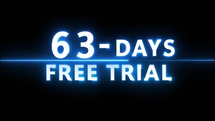 Obraz premium Glowing neon countdown illustration number on black background. Neon 63 countdown text number.