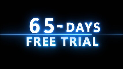 Obraz premium Glowing neon countdown illustration number on black background. Neon 65 countdown text number.