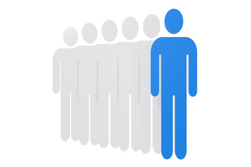 3d people group icon. user selection concept. minimal cartoon team leader hiring workforce for hr recruitment marketing. isolated on white transparent background. 3d render