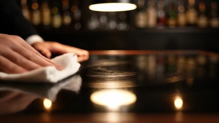 Bartender cleaning a bar counter with a cloth - Powered by Adobe
