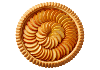 Top View of Classic French Apple Tart with Spiral Sliced Apples Isolated on Transparent Background for Food Design and Bakery Branding