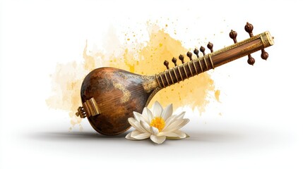 Vasant Panchami Watercolor Spring Landscape with Kites