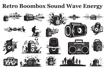 Retro Boombox Sound Wave Energy 