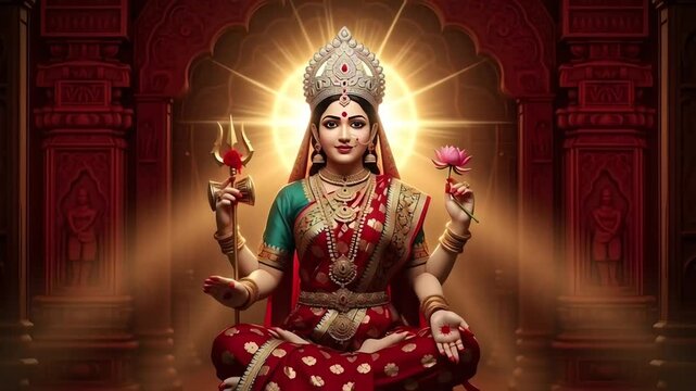 Devotional cinematic video inspired by a Hindu goddess figure, symbolizing Mata Rani
