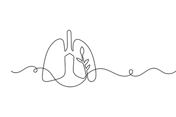 Obraz premium Human lungs one line art drawing with minimalist outline for medical and health concept