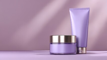 Modern Purple Cosmetic Packaging Design for Luxury Beauty and Wellness Brands with Soft Lavender Background Shadows