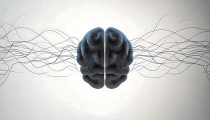 Stylized human brain with flowing lines symbolizing interconnected thought processes