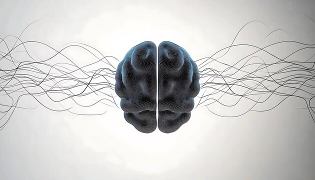 Stylized human brain with flowing lines symbolizing interconnected thought processes - Powered by Adobe