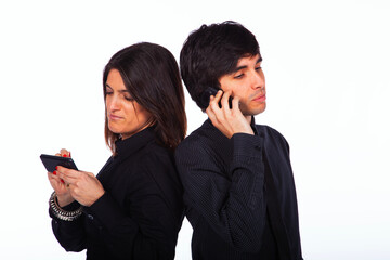 Men and woman talking on the phone