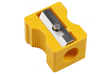 Yellow pencil sharpener with metal blade school supplies isolated on a transparent background