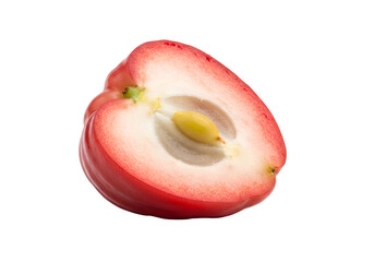 Red wax apple cross section isolated showing seed cavity and juicy flesh, realistic tropical fruit illustration for healthy food designs