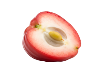 Red wax apple cross section isolated showing seed cavity and juicy flesh, realistic tropical fruit illustration for healthy food designs
