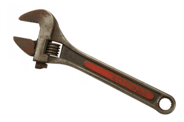 Adjustable wrench with red handle tool metal isolated on a transparent background