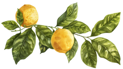 Lemon with green leaves freshly detailed isolated on a white background