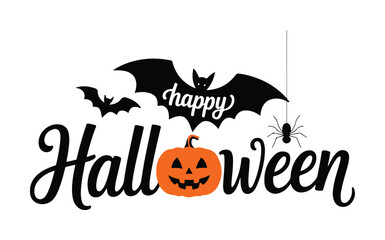 Fototapeta premium Halloween Greeting with Pumpkin Bats and Spider
